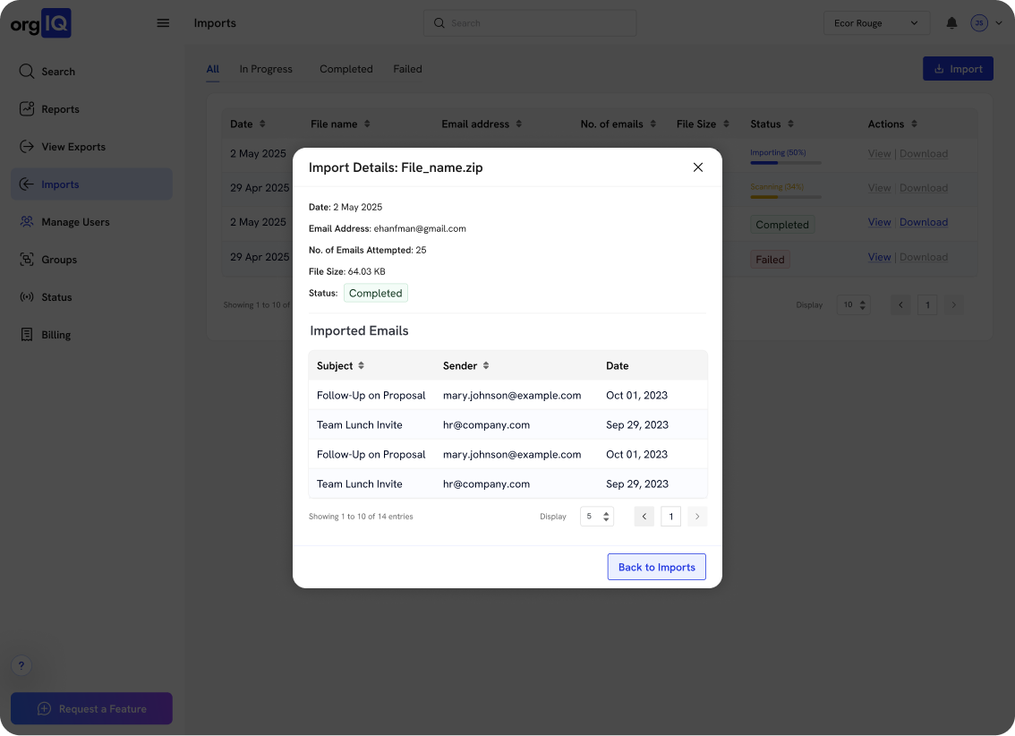 screenshot of Email Vault